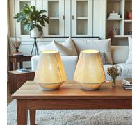 JHY DESIGN Set of 2 Woven Lampshade Table Lamps, 21cm Cotton Rope Bedside Lamp, Cordless Battery Operated Lamps with 6 Hours Timer for Bedroom Living Room Home Patio Events