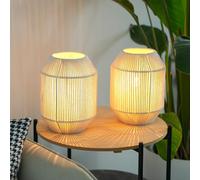 JHY DESIGN Set of 2 Woven Lampshade Table Lamps 22cm Tall Cotton Rope Bedside Light s Cordless Decorative Battery Operated Lamps with 6 Hours Timer for Bedroom Living Room Weddings Parties Patio