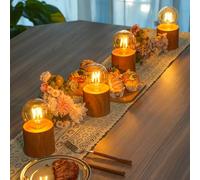 JHY DESIGN Set of 4 Wood Grain Table Lamp 16.5cm Tall Ceramic Cordless Light with Edisonstyle Bulb and 6 Hours Timer Battery Operated Lantern Great for Living Room Weddings Parties Indoors Outdoors