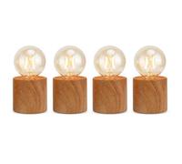 JHY DESIGN Set of 4 Wood Grain Table Lamp 16.5cm Tall Ceramic Cordless Light with LED Bulb and 6 Hours Timer Battery Operated Lantern Great for Living Room Weddings Parties Indoors Outdoors