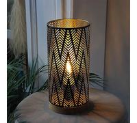 JHY DESIGN Table Lamp Battery Powered with LED Bulb 6-Hour Timer, 28.5cm High Cordless Light Lightning Patterned Lantern for Wedding Bedside Patio Garden (with Wooden Base)