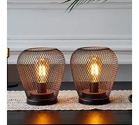 JHY DESIGN Table Lamps Battery Operated, 17cm High Bedside Lanterns Cage Lighting Cordless Light for Bedroom Home Wedding Party Lounge Indoor Gift Living Room Hallway (Set of 2, Diamondshape)