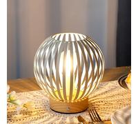 JHY DESIGN Touch Bedside Table Lamp Metal Cage LED Lantern Wireless Light with Bulb Cordless Accent Lighting for Weddings Parties Patio Events for Indoors Outdoors(Round)
