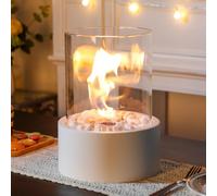 JHY DESIGN White 28cm High Metal and Glass Fireplace/Firepit for Outdoor Indoor Parties