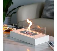JHY DESIGN White 35cmL Metal and Glass Fireplace/Firepit for Indoor Outdoor Parties