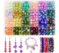 JHYlilia 400PCS 10mm Glass Beads for Jewelry Making Kit, Crackle Lampwork Glass Beads Crystal Round Space Loose Crafting Beads for Bracelet Earring Necklaces DIY Crafts Gifts (10MM Crackle Bead)