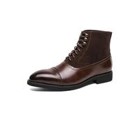 JHYUUKAU Men's Dress Ankle Boots Cap Toe Brogue Lace Up Boots | Smart Business Casual Vintage PU Leather Shoes Non Slip Rubber Sole Work Wedding Party