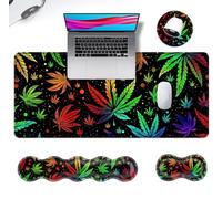 JHYYTUJTYP Ergonomic Mouse Pad Set with Wrist Support for Keyboard and Wrist Rest for Mouse, Memory Foam Comfort, Non-Slip Large Desk Mat for Home Office Pain Relief,Psychedelic Weed Leaf