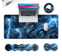 JHYYTUJTYP Ergonomic Mouse Pad Set with Wrist Support for Keyboard and Wrist Rest for Mouse, Memory Foam Comfort, Non-Slip Large Desk Mat for Home Office Pain Relief,Lightning Dragon
