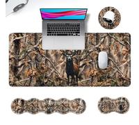 JHYYTUJTYP Ergonomic Mouse Pad Set with Wrist Support for Keyboard and Wrist Rest for Mouse, Memory Foam Comfort, Non-Slip Large Desk Mat for Home Office Pain Relief,Camo Forest Deer