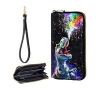 JHYYTUJTYP Zip Around Wallets for Women with Detachable Wrist Strap, Colorful Dinosaur, Wallet-A