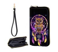 JHYYTUJTYP Zip Around Wallets for Women with Detachable Wrist Strap, Owl Dream Catcher, Wallet-A