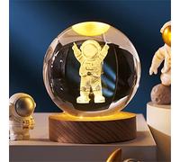 JHzood 3D Crystal Ball Nightlight Decor Lamp, Crystal Ball with Base, Solar System Planets Crystal Ball Sphere Table Decor Crafts, Home Room Decor Led Night Lamp-USB Powered (Astronauts)