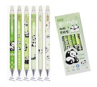 Ji liangli Giant Panda Pen Set (6-pack), erasable retractable ballpoint pens, 0.5 mm blue ink, cartoon giant panda erasable pens, erasable ballpoint pens suitable for school and office use (green)