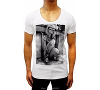 JI XIANGJU New Mens Deep Scoop Neck Slim T Shirt Fashion Drugs Casual Gymer Super Model Sexy Summer Short Sleeve Cotton Tshirt Streetwear White XXL