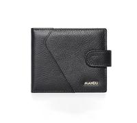 JI YA LI Men's Genuine Cowhide Leather Short Wallet - RFID Blocking Card Holder with ID Window, Vintage Front Pocket Design for Banknote & Coins, Black, 12cm x 9.5cm, Classic