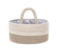 JiA QAQ Baby Nappy Caddy Organiser,Portable Cotton Rope Woven diaper Caddy-Nursery Storage, DIY Basket with Changeable Compartments, Newborn Shower Gift Tote Bag (Beige)