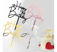JiaaOne 8 Packs Happy Birthday Cake Toppers - Gold, Silver, Black & Rose Gold, Reusable Acrylic Cake Topper, Birthday Cake Decorations for Cupcakes & Party Desserts (14.5x10cm)