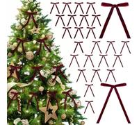 JIABAOZ Red Velvet Bows, 12/24 Pcs Velvet Christmas Bows, Deep Burgundy Red Christmas Velvet Xmas Tree Bows, Tree Bows Door Garland Decor Vintage Wreath Bow (dark red,12 pcs)