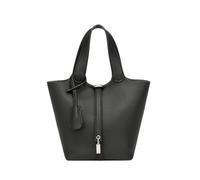 JIABAOZ Versatile Fashionable Spring and Summer Handle Bags,Genuine Leather Soft Bucket Bag for Women Fashion Lock Design Handbags Vegetable Basket Satchel (Black)