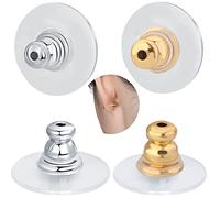 JIACHARMED Earring Backs for Studs, 4pcs Dics Earring Support Backing for Droopy Ears Heavy Earrings Comfortable Secure Earring Replacement for Studs in White Gold and 14K Gold