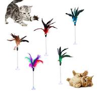 Jiacheng29_ Cat Toy Funny Pet Cat Feather Bell Spring Suction Cup Elastic Playing Interactive Toy(Random Color)