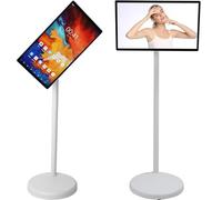 JIADUOFU 21.5-Inch Portable Smart TV with Touchscreen Display,Rolling TV on Wheels with Voice Control Android OS 6G RAM+128G Storage Built-in Battery 7800mAh Battery