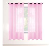 JIAFANG Sheer Curtains 320 x 130 cm Semi Transparent Eyelet Sheer Voile Curtains Solid Color for Bedroom Livingroom Nursery Room, Pink
