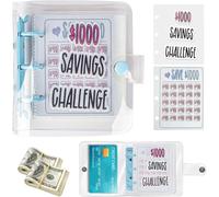 JiaggO $1000 Savings Challenge Binder, Money Saving Cash Stuffing Wallet, Blue Savings Challenge Money Envelope, Mini Money Saving Binder Money Organizer Ring Binder for Financial Planners(3BL)