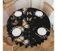 JIAGLINDE Colorful Butterfly Print Round Tablecloth, Outdoor Picnic Water Proof and Washable Tablecloth, Kitchen and Holiday Dinner Party Round Tablecloth - 60 Inch, Black