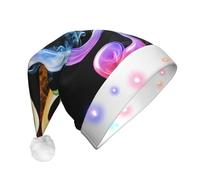 JIAGLINDE Colorful Music Notes Print Santa Claus Hat Cute Plush Christmas Hat Led Light Xmas Hats