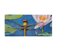 JIAGLINDE Dragonfly Painting Print Oversize Cloth Mousepad 16x35.5 in, Non Slip Washable Rubber Base Keyboard Pad for Office Laptops Desktop Wireless Mice