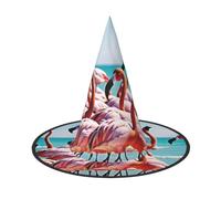 JIAGLINDE Flamingos On The Beach Print Halloween Cone Witch Hat Cosplay For Wizards Masquerade Halloween Party Accessories.