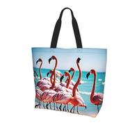 JIAGLINDE Flamingos On The Beach Print Tote Bag Women Single Shoulder Leisure Bag Multi-Purpose Large Shopping Bag