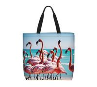 JIAGLINDE Flamingos On The Beach Print Tote Bag Women Single Shoulder Leisure Bag Multi-Purpose Large Shopping Bag.