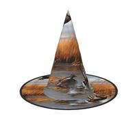 JIAGLINDE Hunting Flying Wild Duck Print Halloween Cone Witch Hat Cosplay For Wizards Masquerade Halloween Party Accessories.