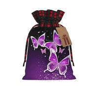 JIAGLINDE Lovely Purple Butterfly Print Christmas Gift Bags Xmas Present Bags With Gift Tag Halloween Candy Bags For Wrapping Gifts For Birthday Wedding (S/M)