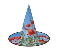 JIAGLINDE Poppies On Blue Print Halloween Cone Witch Hat Cosplay For Wizards Masquerade Halloween Party Accessories.