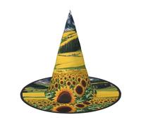 JIAGLINDE Sunflower Over The Mountains And Field Print Halloween Cone Witch Hat Cosplay For Wizards Masquerade Halloween Party Accessories.