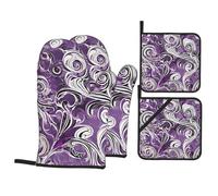 JIAGLINDE The Sea Witch Inspired Print Oven Mitt and Pot Holders Sets of 4,Baking Cooking Bbq Oven Mitts Non-Slip Quilting Grill Mitts Heat Resistant Housewarming Gifts., Black