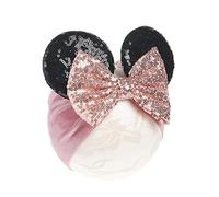 JIAHANG Baby Girl Mouse Ears Turban with Sequin Bows, Wide Velvet Hair Band for Newborn Kids Party Supplies (oufen HW)