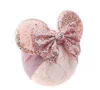 JIAHANG Baby Girls Mouse Ears Turban Headwrap with Gold Sequin Bows, Wide Velvet Headband for Newborns, Toddlers and Kids - Party Supplies