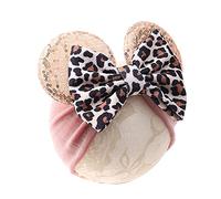 JIAHANG Baby Leopard Turban with Bows for Baby, Elastic Hair Headbands Elastic Hair Bands for Baby Girls Toddlers (Pink Leopard)