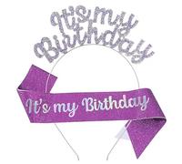 JIAHANG Birthday Crystal Letters Headband&Sash for Girls Women, It's my Birthday Crown Headband and Sash Set, Birthday Girl Hair Accessories