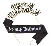 JIAHANG Birthday Crystal Letters Headband&Sash for Girls Women, It's my Birthday Crown Headband and Sash Set Sweet Birthday Hair Accessories