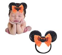 JIAHANG Halloween Mouse Ear Hair Bow Headband,Orange Soft Elastic Hair Band for Baby Girls Newborn Infant Toddlers Kids Party Supplie