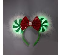 JIAHANG Mouse Ear Christmas Light Up Headband, Sequin Bow Hairband with LED, Flash Glowing Party Decoration Costume Headwear Hair Accessories for Women Girls