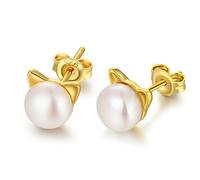 Jiahanzb 925 Sterling Silver Cat Pearl Stud Earrings jewellry for Women Gold Plated With Cultured Pearl Earring