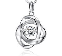Jiahanzb 925 Sterling Silver Women Romantic Rose Dancing Necklace, Dancing Diamond Cubic Zirconia Pendant Fashion Creative Jewelry