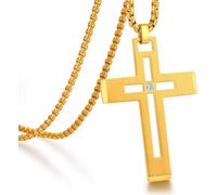 Jiahanzb Men's Cross Necklace 316L Stainless Steel Large Cross Pendant Necklace Christ Jesus Jewelry for Men Women Gold Plated 26 Inch
